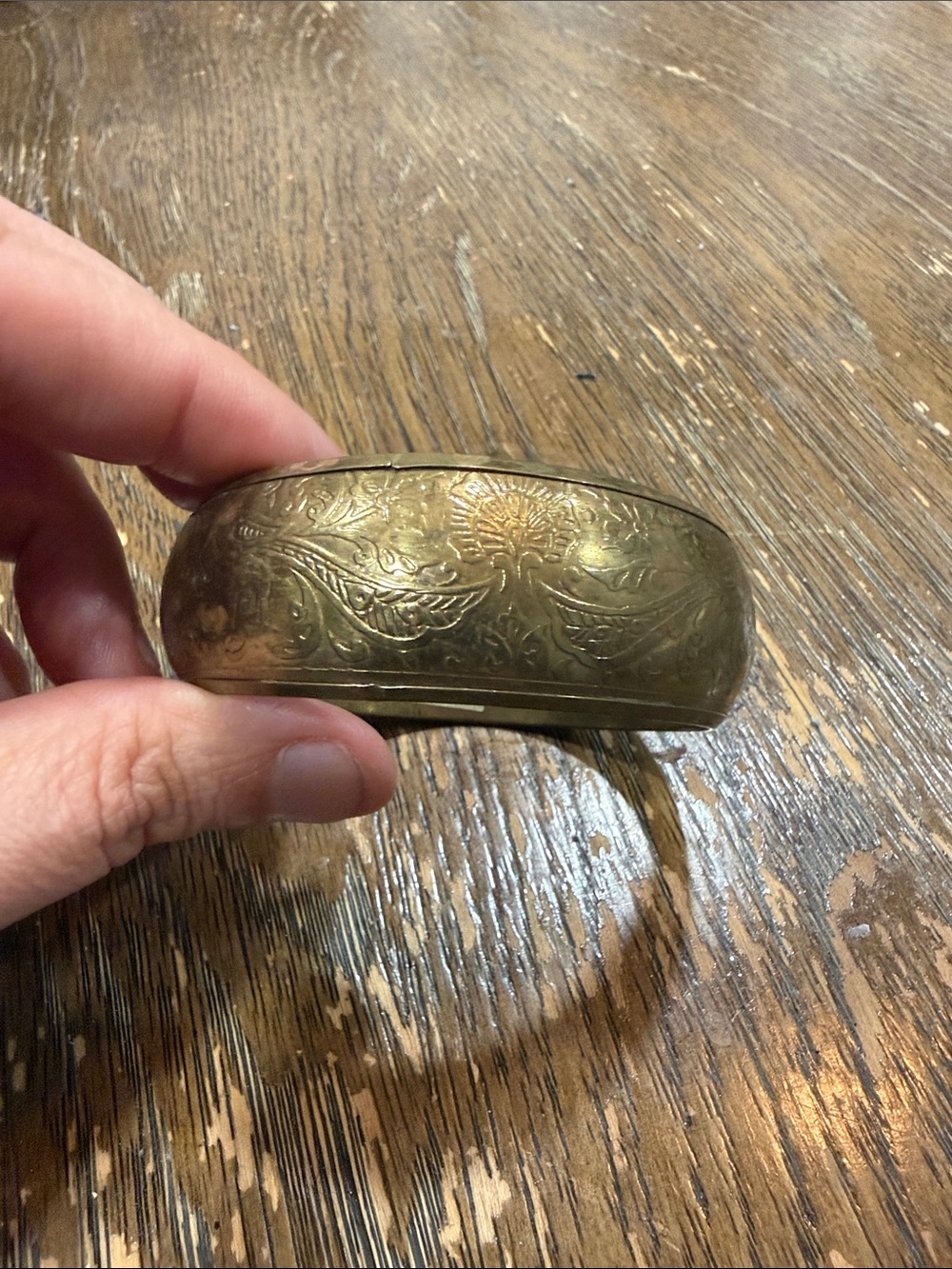 Engraved Floral Brass Cuff Bracelet in Gold Tone